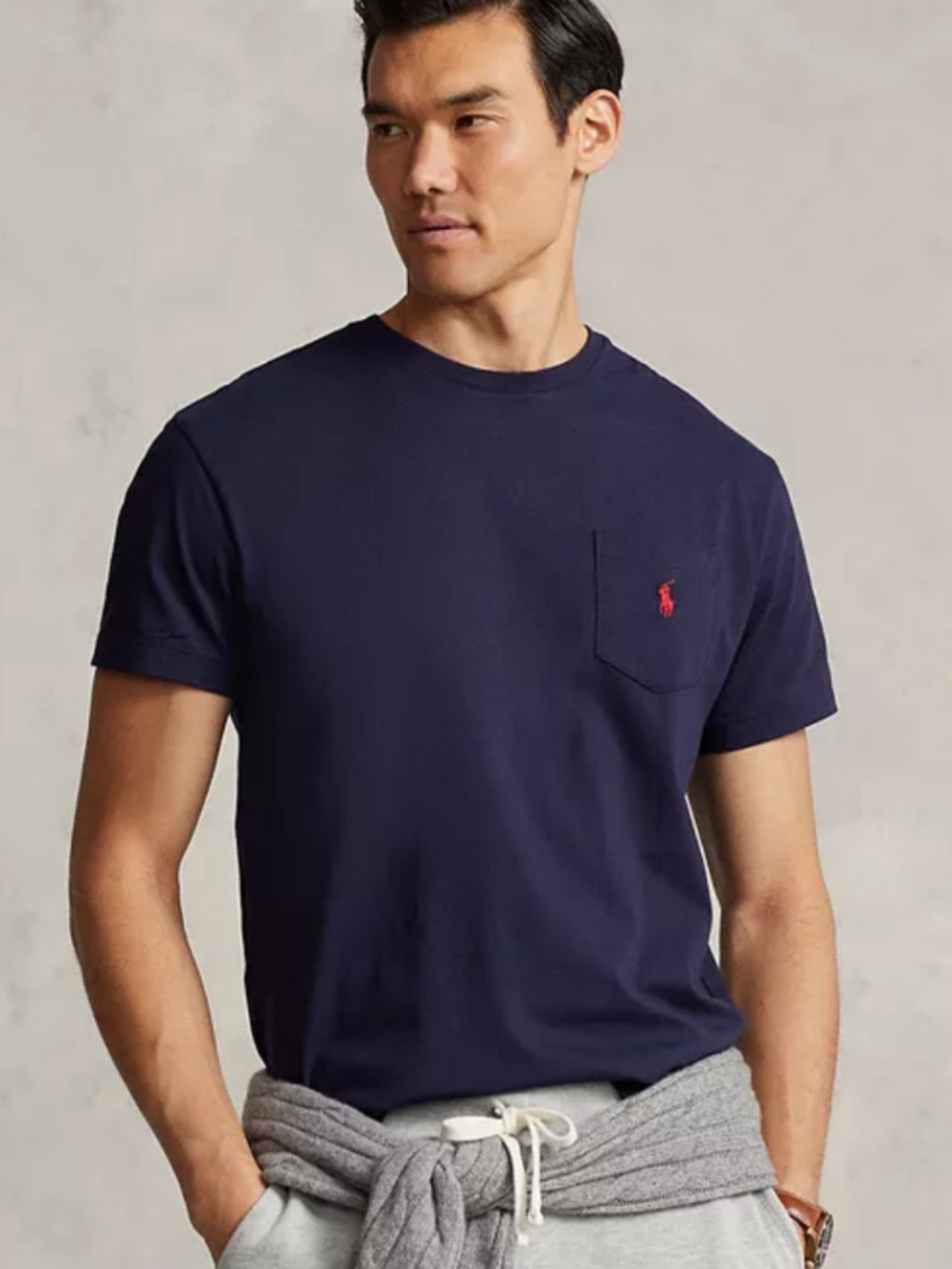 Polo by Ralph Lauren Navy Crew Pocket T-Shirt Custom Slim Fit  with Red Pony XS